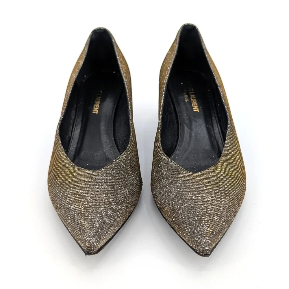 Saint Laurent Metallic Galaxy Glitter Pointed Toe Kitten Heel Charlotte 55  38 - Picture 2 of 8